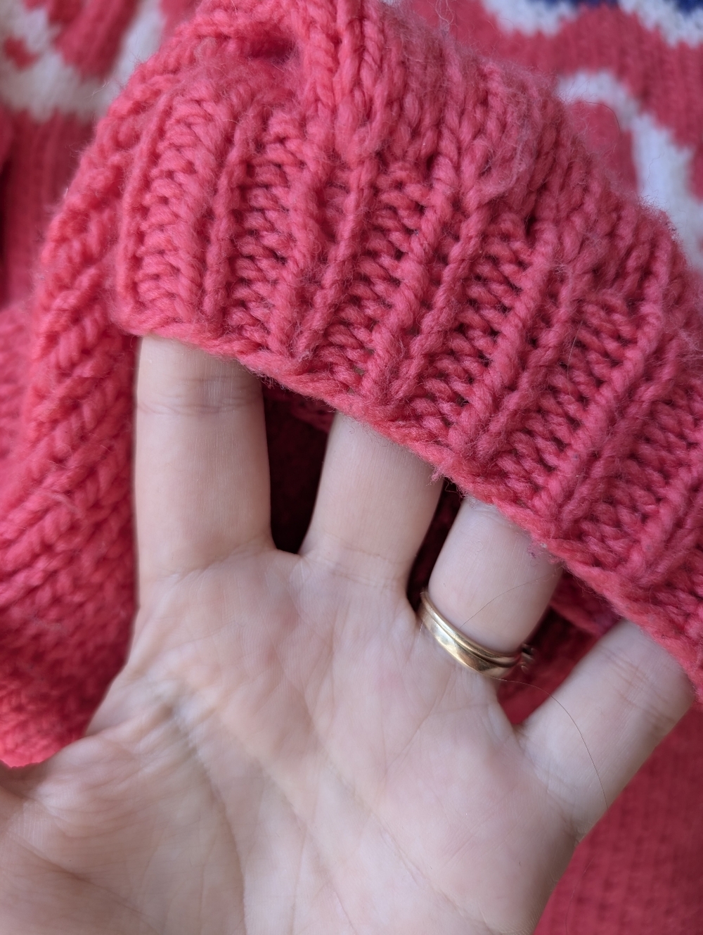 Vintage Handmade Knit Sweater Icelandic Pattern Pink Size Medium Cozy Fair Isle - Picture 3 of 7